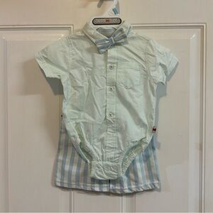 NWOT 6/9M Dapper Dude light Green/blue stripe 3-Piece Outfit.  Retail 36.00.